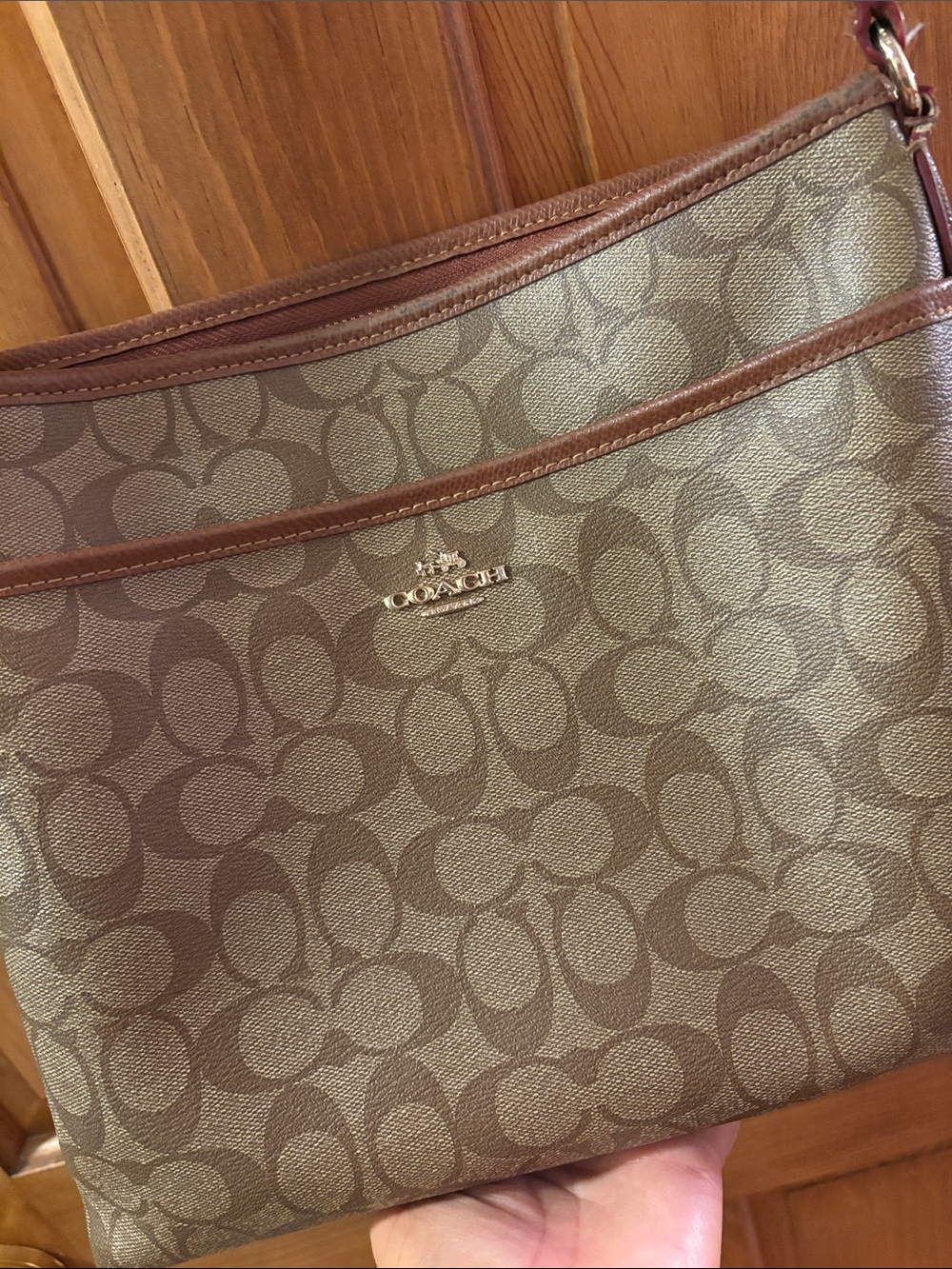 Coach Beige & Brown Signature Crossbody Bag - Picture 2 of 5